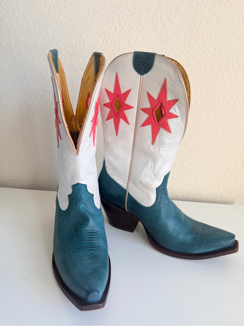 Ariat Starlight Embellished Colorblock White Teal Western Boots Leather 10